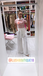 High waisted self belt white