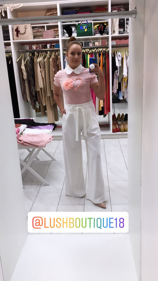 High waisted self belt white