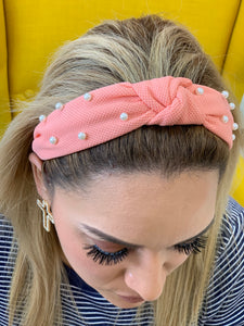 Peach headband pearls