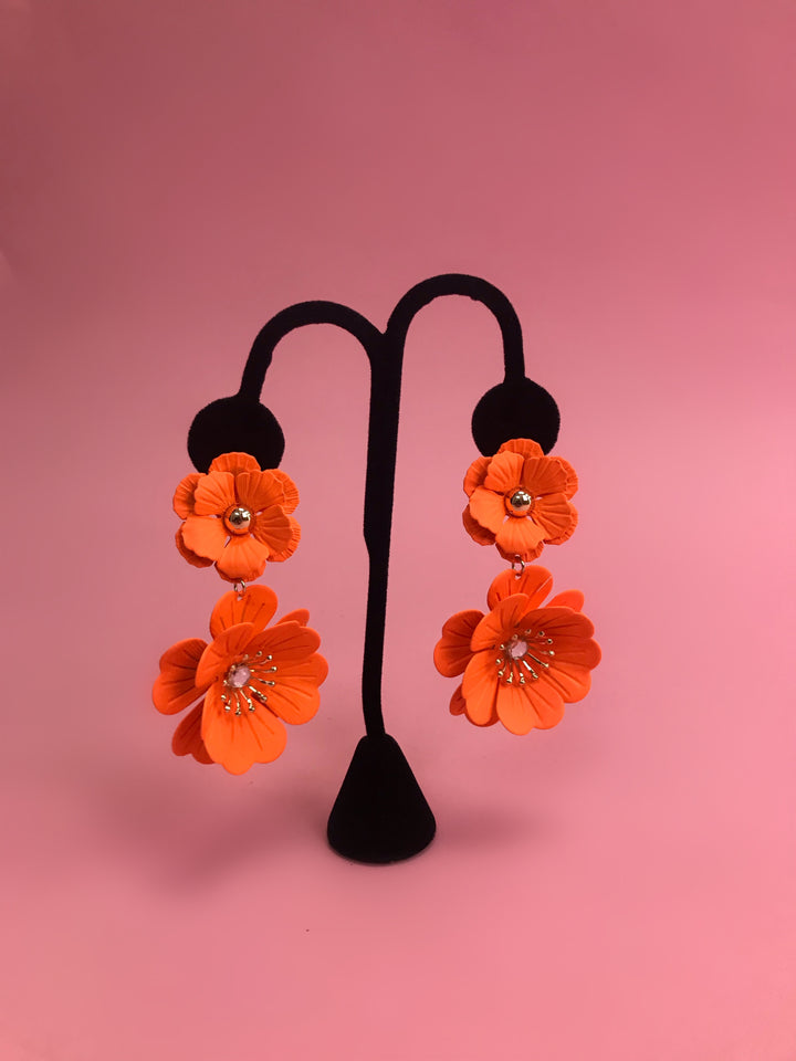 Orange Flower Earrings