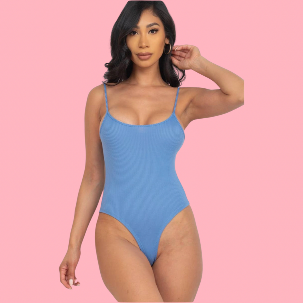 Solid Casual Ribbed Cami Bodysuit